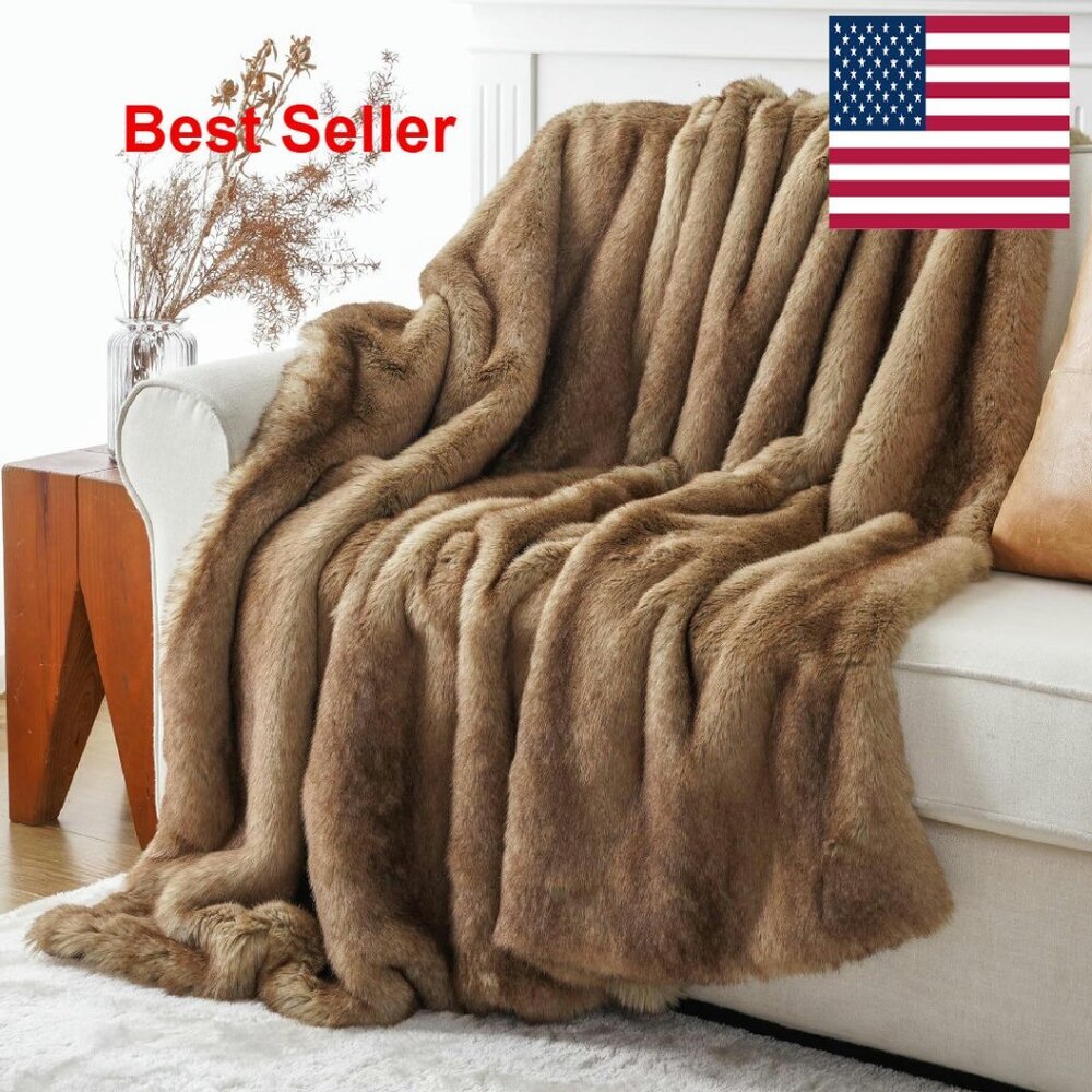 Luxury Faux Fur Throw Blanket Elegant Cozy Warm Mink Farmhouse Style